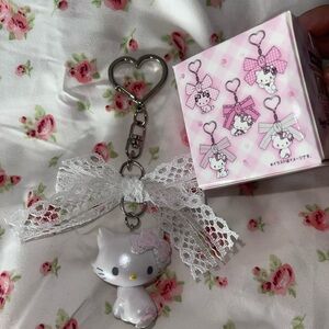 Sanrio White Cat Keychain with Lace Bow